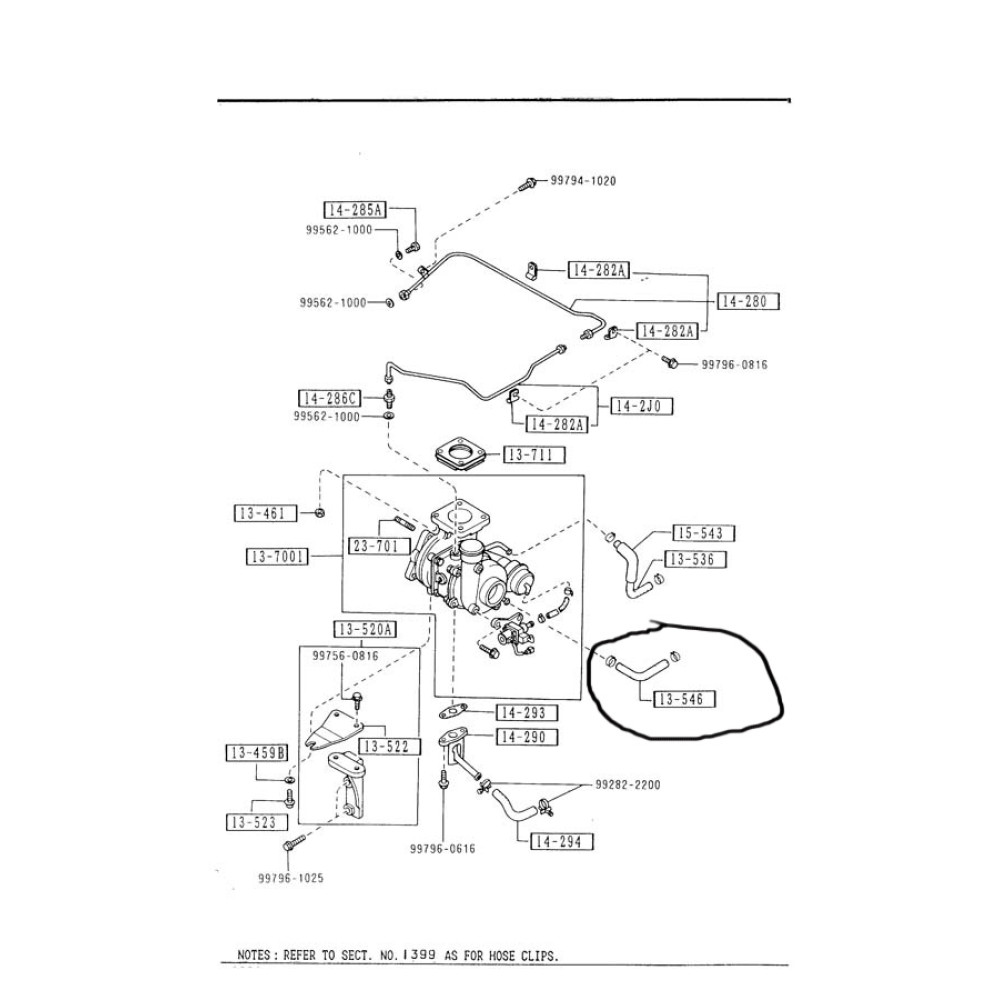 1st Gen turbocharger coolant hose lower Mazda F220-13-546A 1st Gen turbocharger coolant hose lower Mazda F220-13-546A